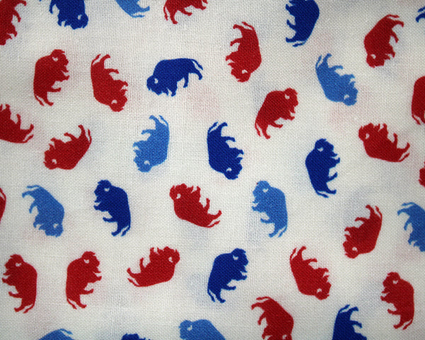 Buffalo NY Cotton Fabric Red, White & Blue on Blue 1 Yard