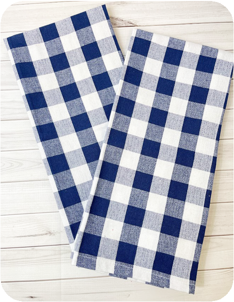 Set of 3 Navy Blue & Black Checkered Dishtowels 28 x 18