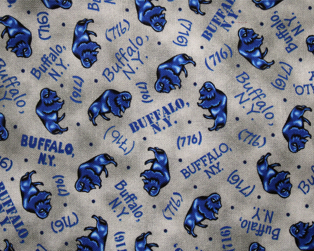 716 Blue Buffalos on Gray cotton fabric – Aurora Sewing Center